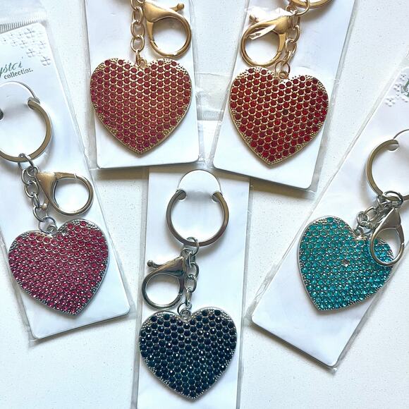 KEYCHAIN: Buyer Chooses ONE: Heart Colorful Rhinestone Charm - Picture 3 of 7